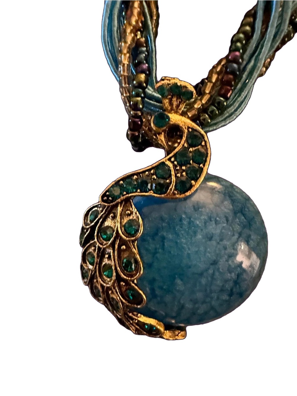 Braided Peacock Blue Pendant Necklace - Women's Jewelry - Picture 2 of 4